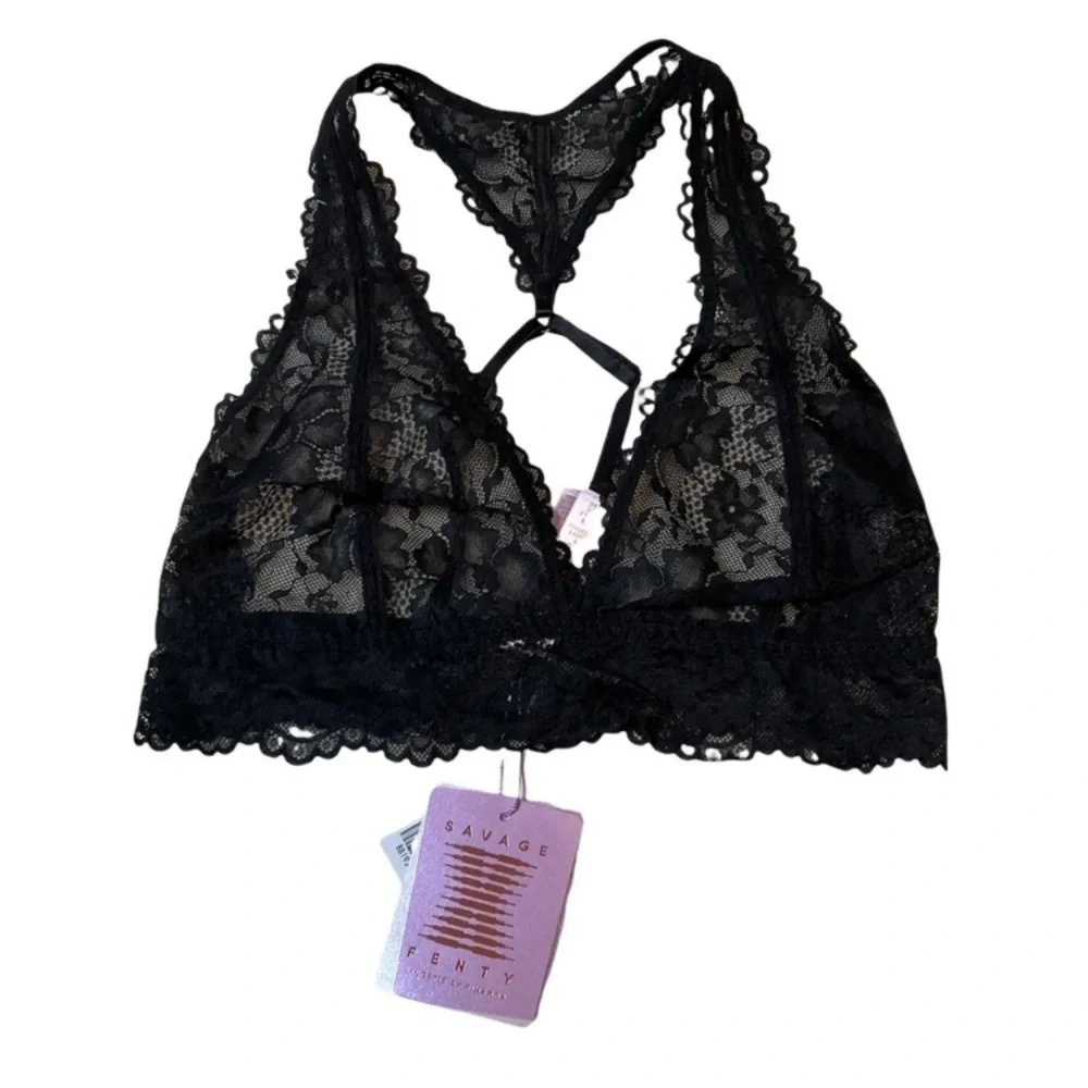 (A4) Savage x Fenty Black Lace‎ Halter Neck Bralette, Size Small, NWT